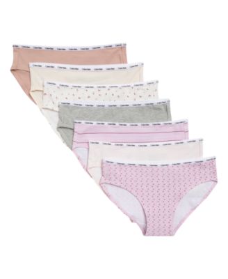 Calvin Klein Girls' 6-16 Floral Heart Stripe Cotton-Stretch Bikinis, 6+1 Bonus Pack