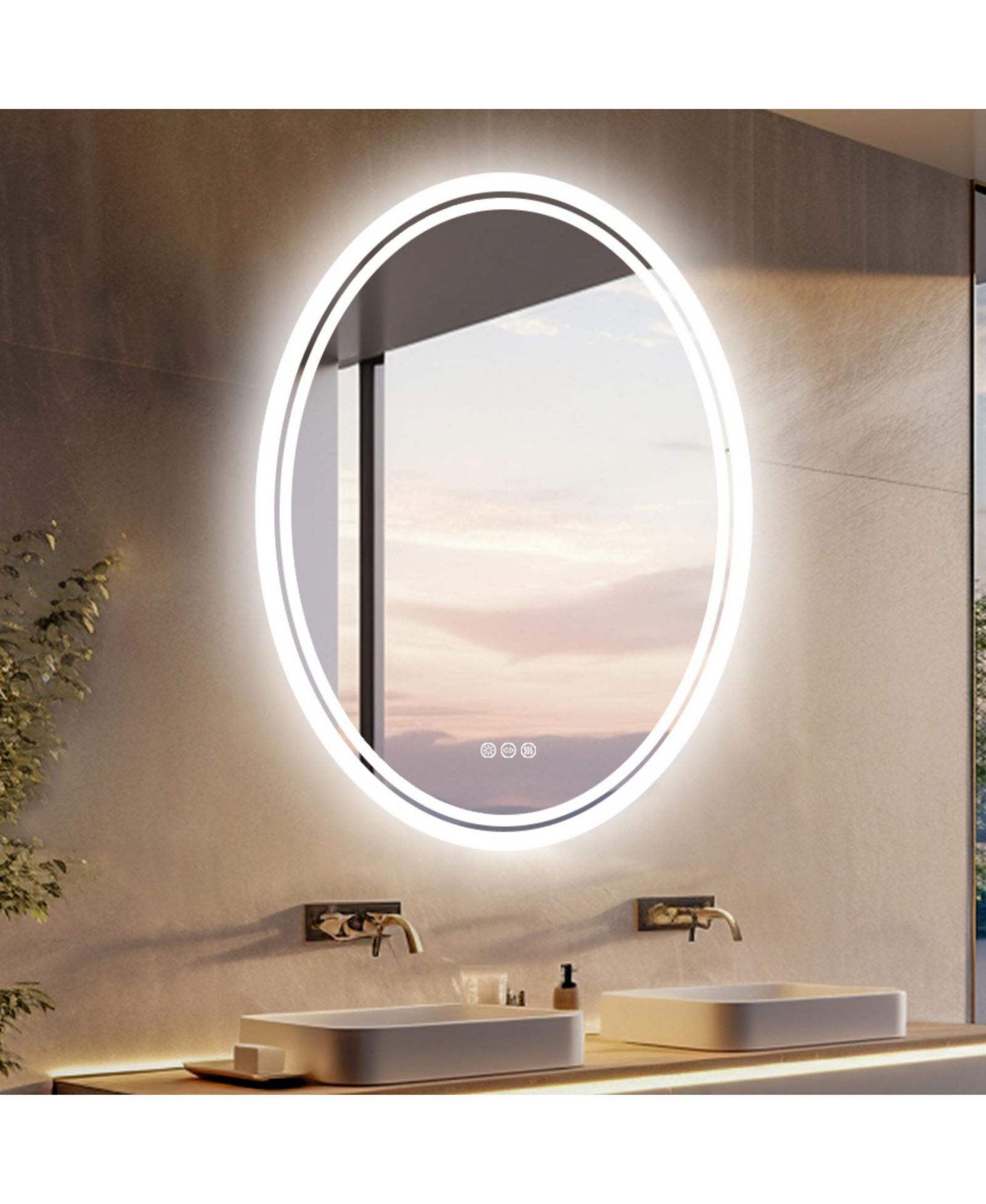 LUVODI Oval Wall Mounted Dimmable 3 Colors Vanity Mirrors with Anti-Fog Smart Touch Switch