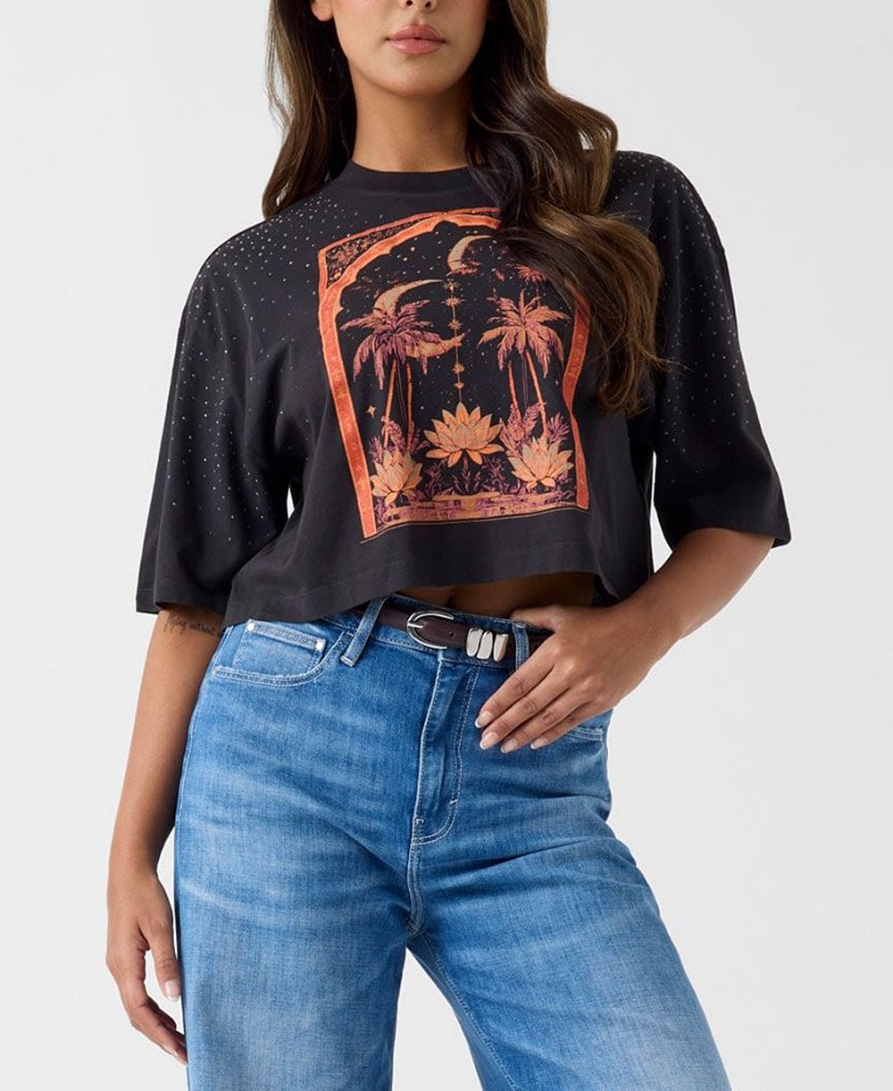 GUESS Women's Short-Sleeve Desert Rose Crop Oversize T-Shirt
