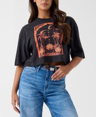 GUESS Women's Short-Sleeve Desert Rose Crop Oversize T-Shirt