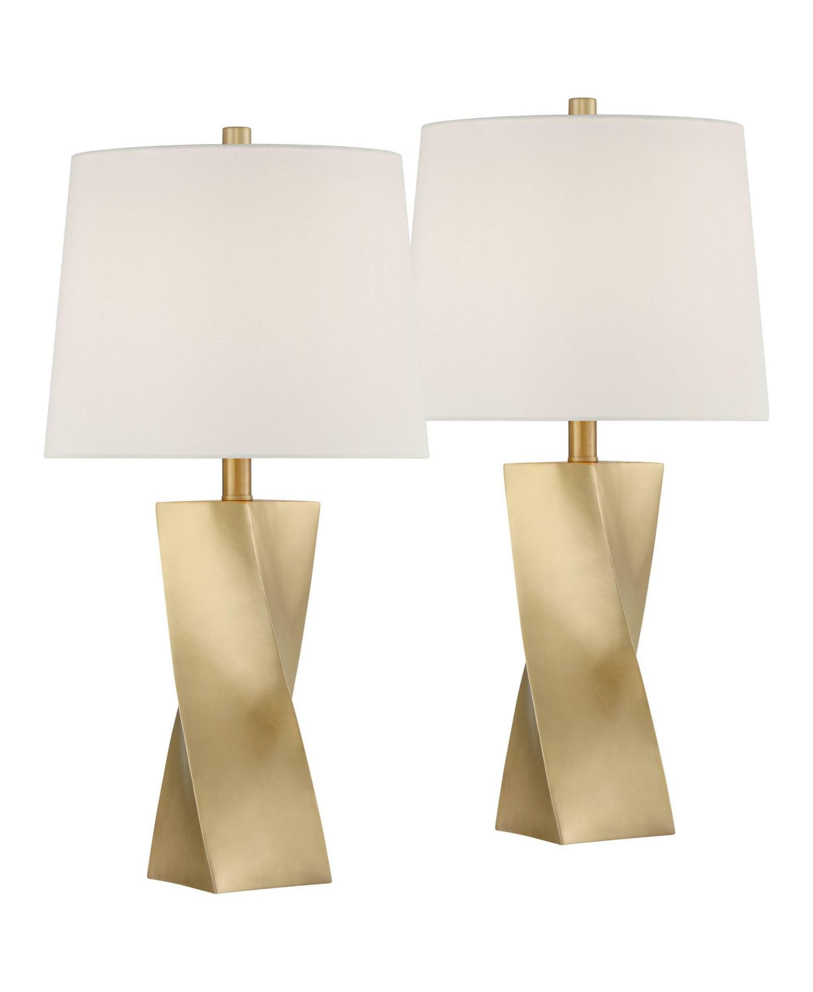 360 Lighting Arabella 25 High Geometric Modern 3-Way Table Lamps Set of 2 Gold Finish  Shade Living Room Bedroom Bedside House