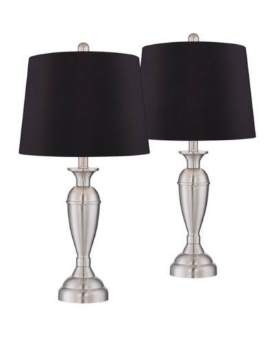Regency Hill Blair традиционные настольные лампы 25 High Set of 2 Brushed Nickel Faux Silk Drum Shade для спальни гостиной прикроватной тумбочки офиса дома
