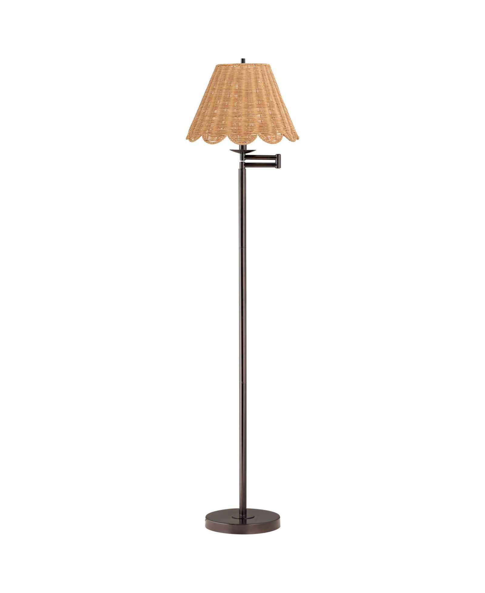 360 Lighting Cottage 60 1/2" Tall Standing Floor Lamp Swing Arm Adjustable Metal Bronze Finish Natural Rattan Shade
