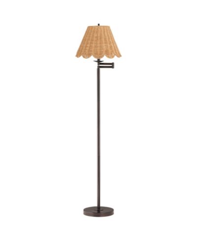 360 Lighting Cottage 60 1/2" Tall Standing Floor Lamp Swing Arm Adjustable Metal Bronze Finish Natural Rattan Shade