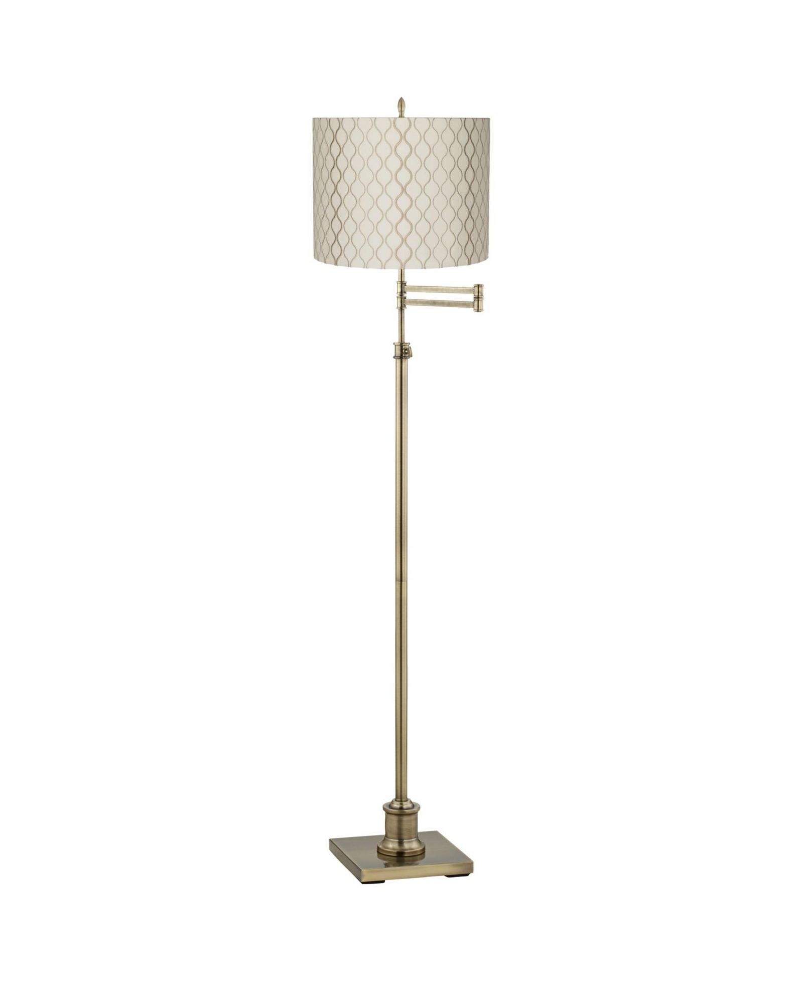 360 Lighting Swing Arm Floor Lamp Adjustable Height 70" Tall Antique Brass Off Embroidered Hourglass Fabric Drum Shade Living Room