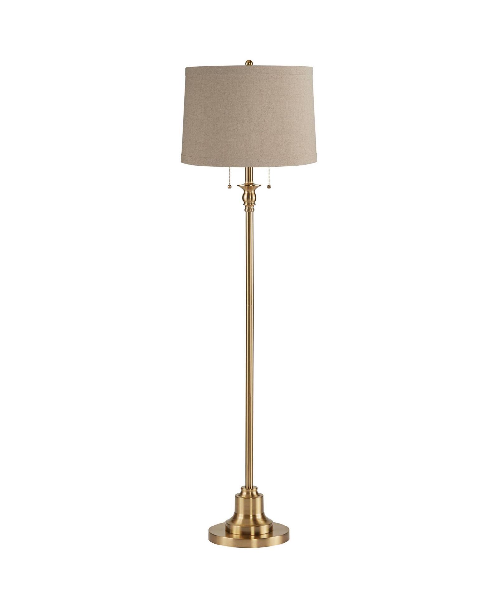 360 Lighting Dyna Traditional 58" Tall Standing Floor Lamp Skinny Pole Pull Chain Antique Brass Finish Linen Taupe Shade