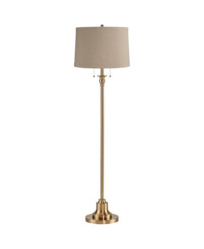 360 Lighting Dyna Traditional 58" Tall Standing Floor Lamp Skinny Pole Pull Chain Antique Brass Finish Linen Taupe Shade