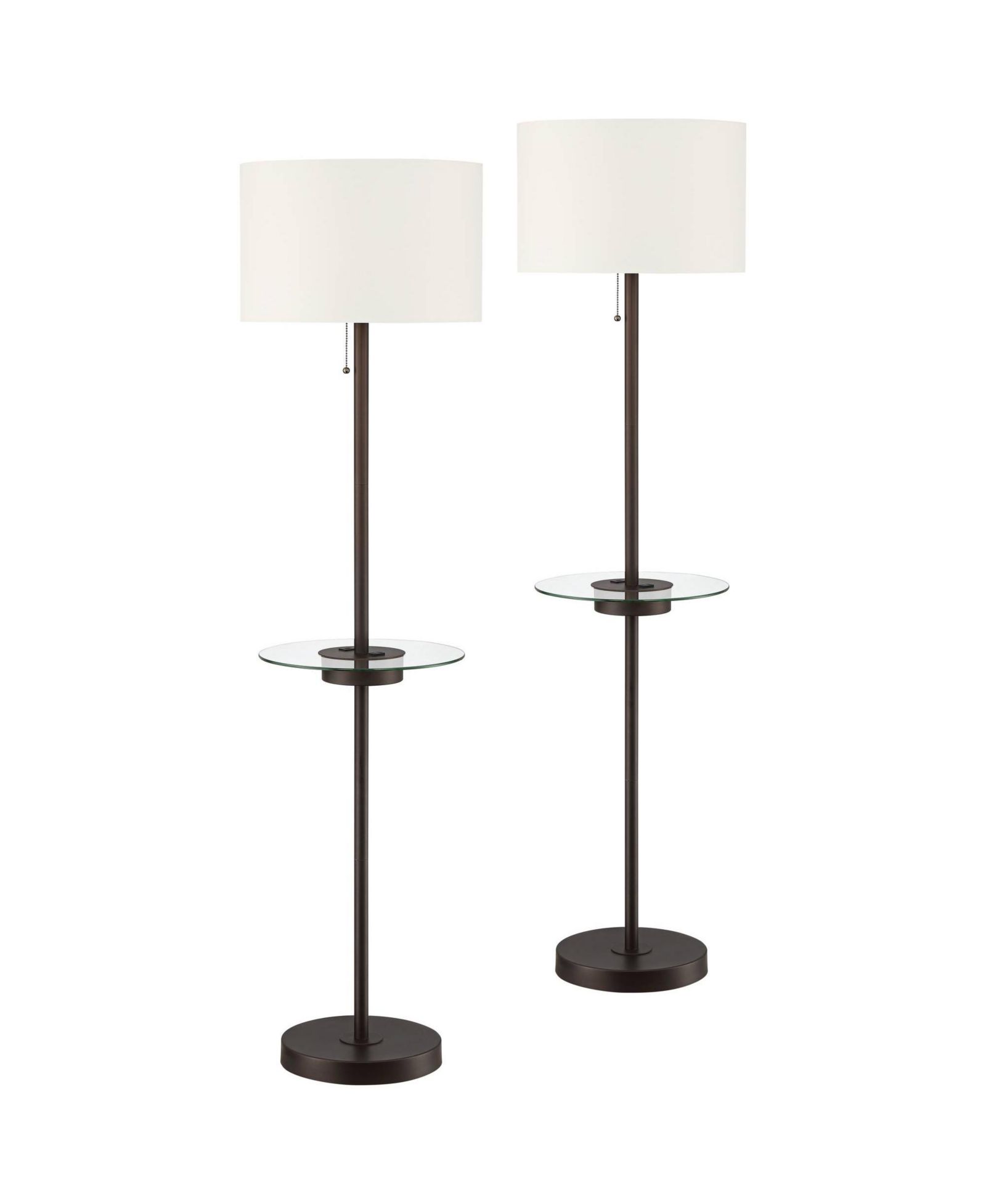 360 Lighting Caper Modern Floor Lamps with Tray Table 60 1/2" Tall Set of 2 Bronze USB and Outlet Drum Shade for Living Room Bedroom