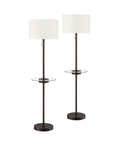 Набор из 2 напольных ламп 360 Lighting Caper Modern с журнальным столиком 60 1/2" Tall Bronze USB and Outlet Drum Shade для гостиной и спальни