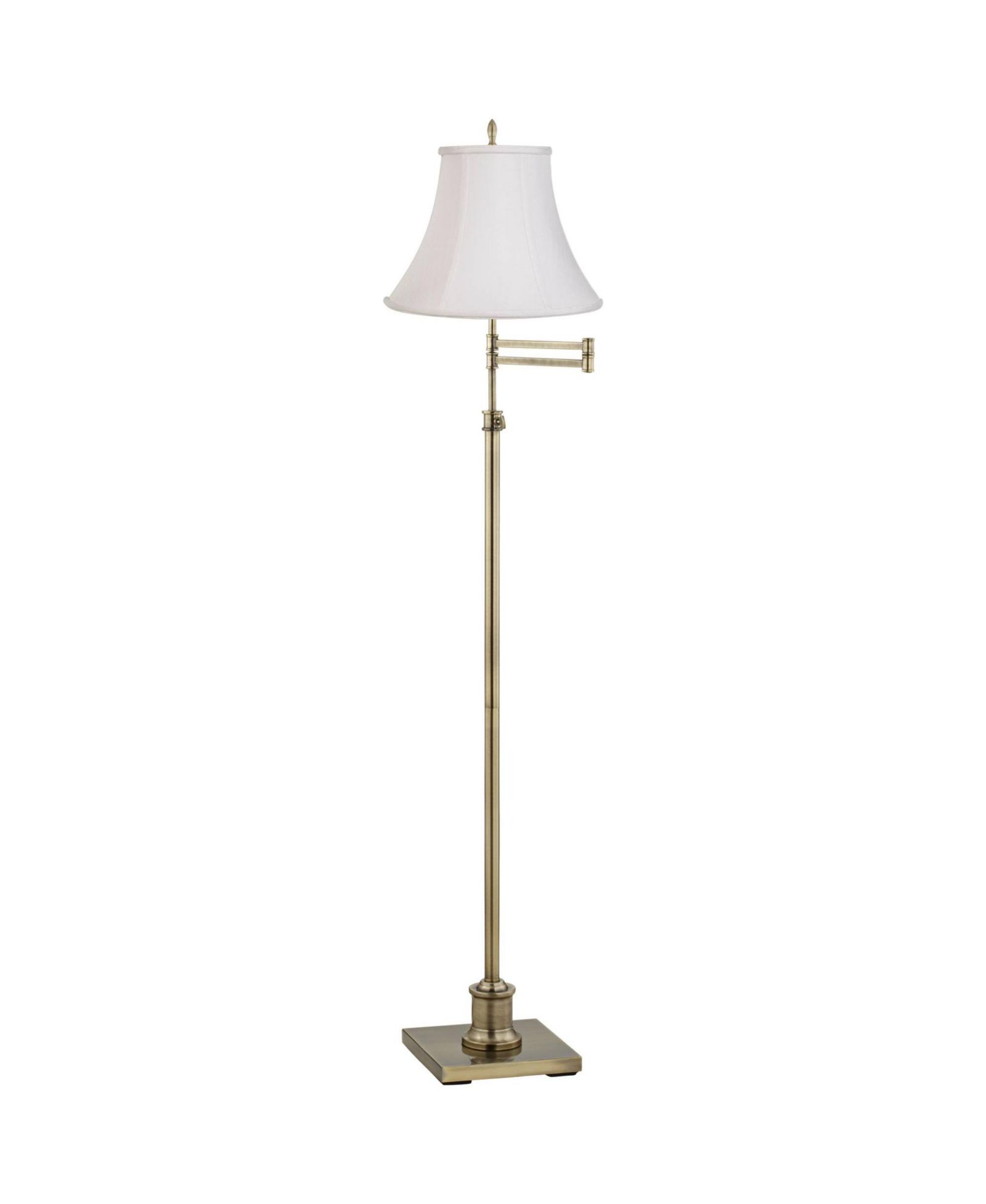 360 Lighting Traditional Swing Arm Floor Lamp 70" Tall Antique Brass Imperial  Fabric Bell Shade for Living Room Reading Bedroom