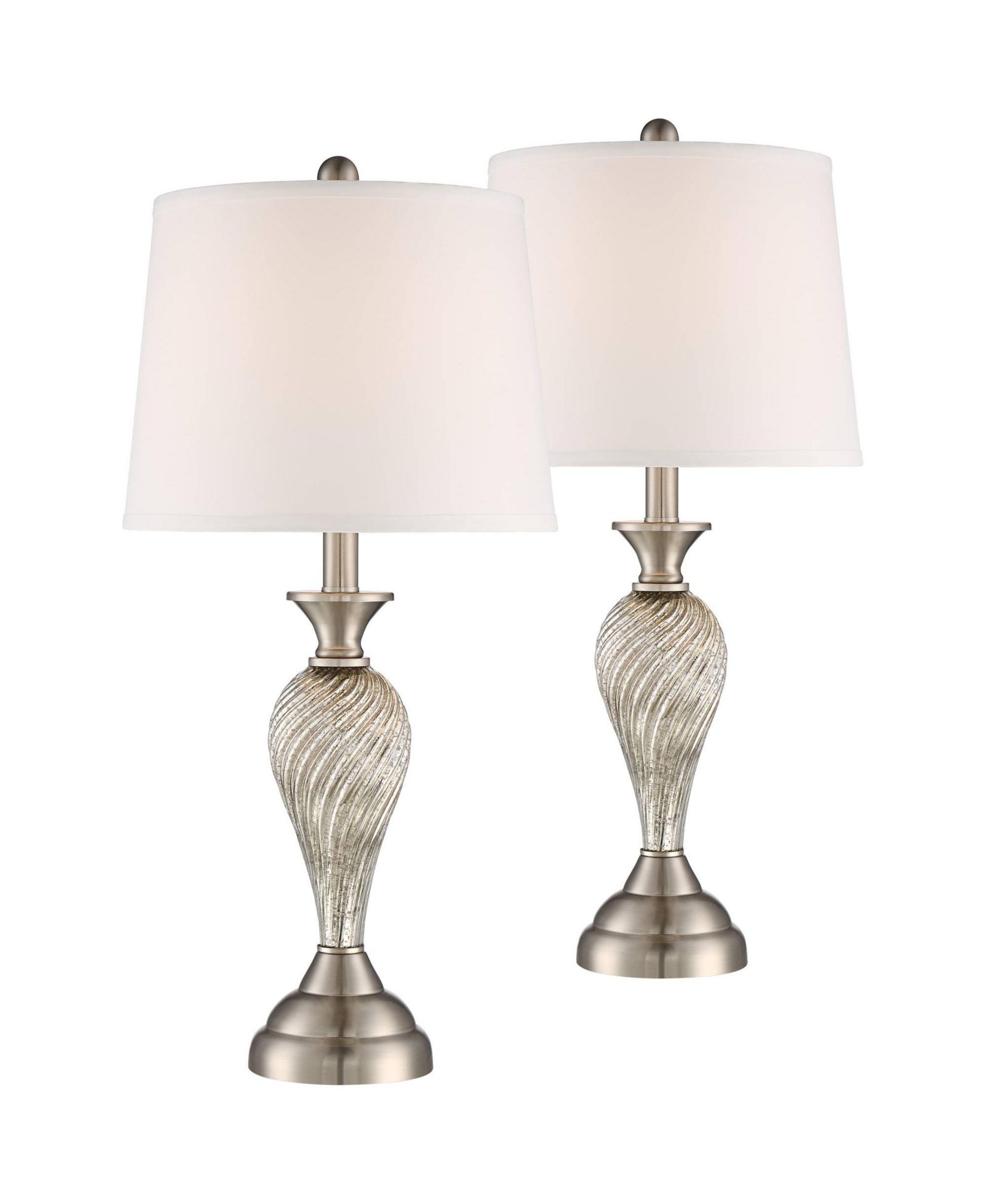 Regency Hill Arden 25" High Modern Table Lamps Set of 2 Table Top Dimmer Brushed Nickel Finish Mercury Glass Living Room
