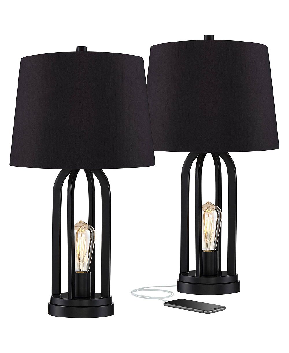 Набор из 2 настольных ламп 360 Lighting Marcel, индустриальный стиль, с USB-портом и LED ночником