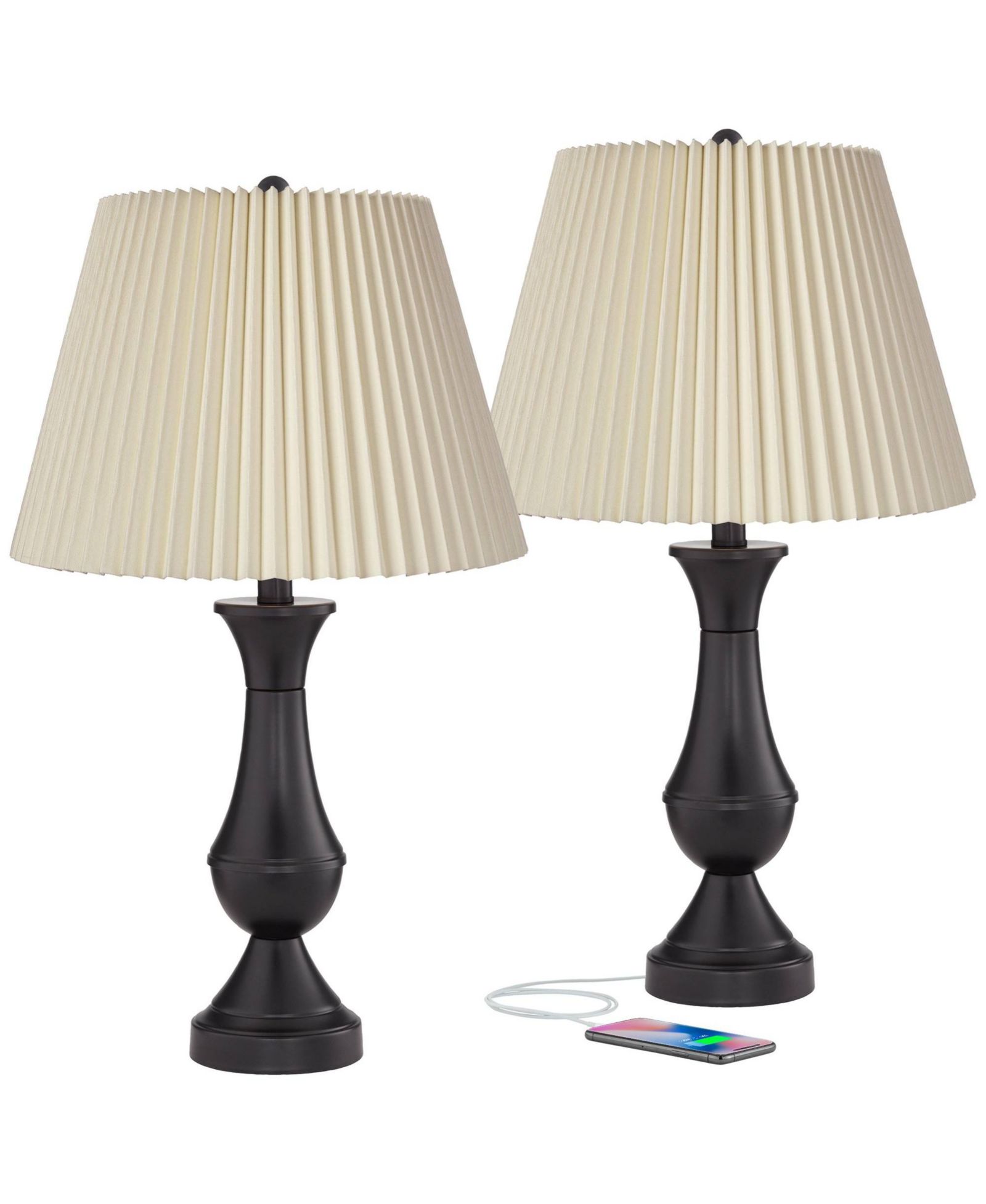 Современные настольные лампы Regency Hill Blakely 25" High, набор из 2 шт. с USB-портами и тканевым абажуром для спальни и гостиной