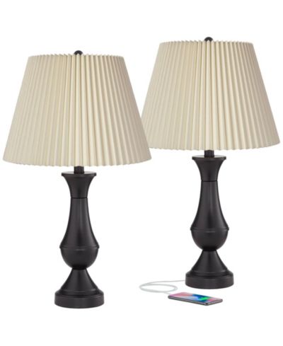 Современные настольные лампы Regency Hill Blakely 25" High, набор из 2 шт. с USB-портами и тканевым абажуром для спальни и гостиной