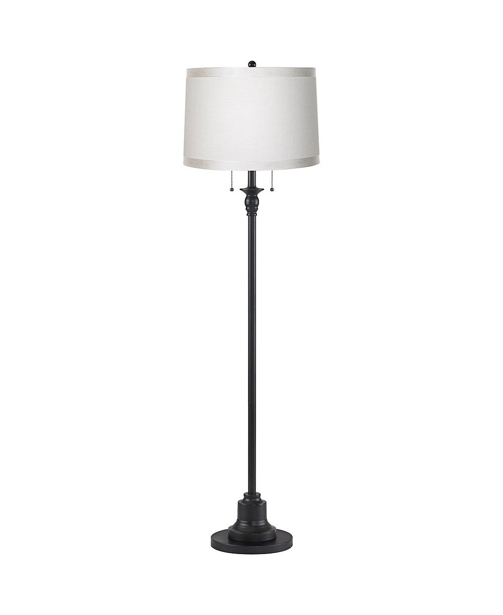 360 Lighting Dyna Traditional 58" Tall 2-Light Standing Floor Lamp Skinny Pole Pull Chain Finish Drum Grosgrain Shade