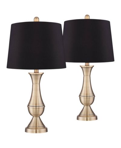 Regency Hill Becky Traditional Table Lamps 24 3/4" High Set of 2 Antique Brass Faux Silk Drum Shade for Bedroom Living Room Bedside Nightstand