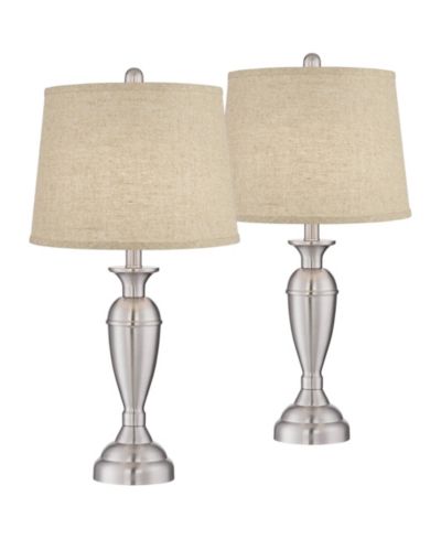Настольные лампы Regency Hill Blair Traditional Set of 2 Brushed Nickel Burlap Drum Shade