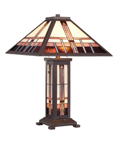 Robert Louis Tiffany Robert Mission Style Table Lamp 26" High Art with Table Top Dimmer Stained Glass Shade for Bedroom Living Room Bedside