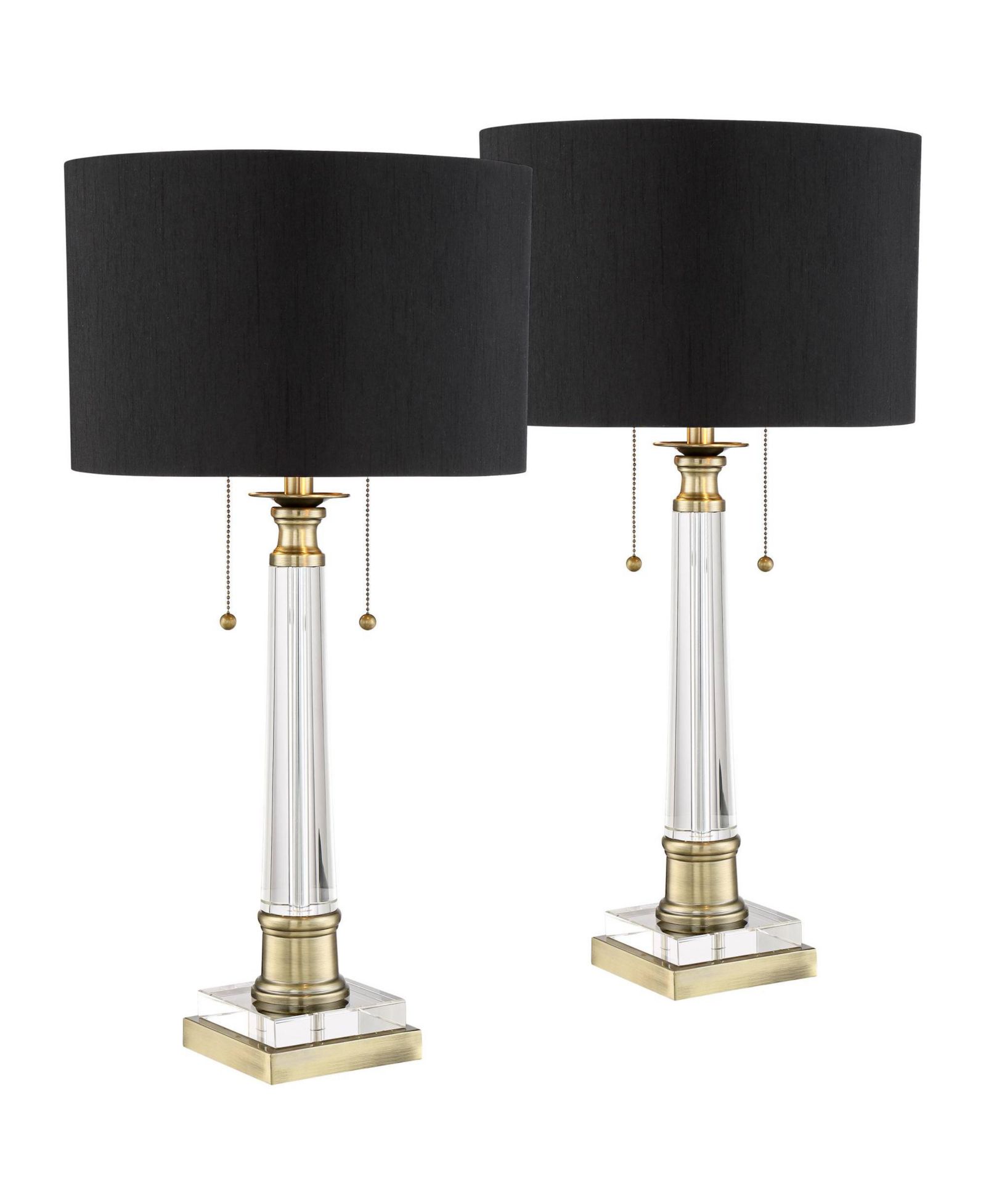 Regency Hill Stephan 30" Tall Column Large Traditional End Table Lamps Set of 2 Pull Chain Clear Crystal Living Room