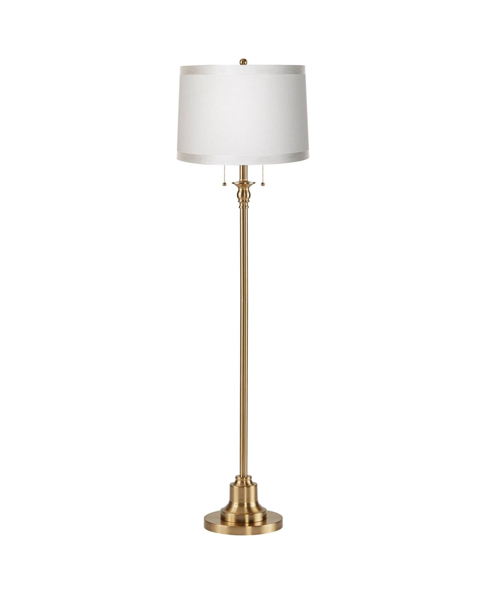 360 Lighting Dyna Traditional 58" Tall Standing Floor Lamp Pole Pull Chain Gold Antique Brass Finish Drum White Ribbon Shade