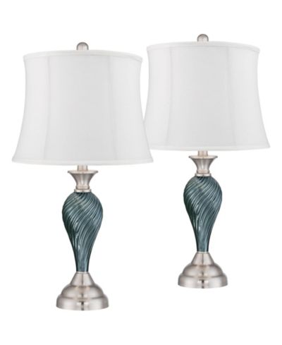 Regency Hill Arden 25" High Twist Modern Coastal Table Lamps Set of 2  Glass Shade Living Room Bedroom Bedside
