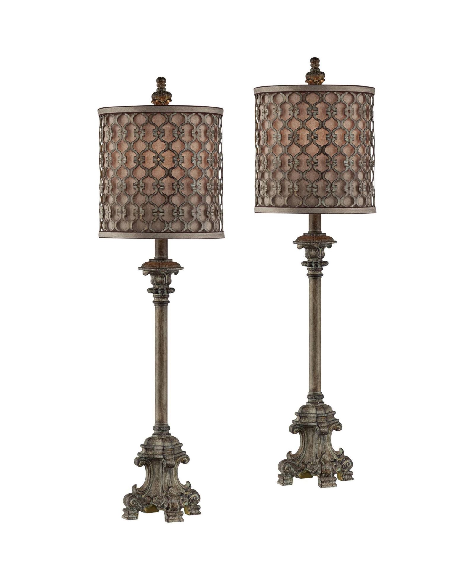 Regency Hill Vichelis 34" Tall Skinny Candlestick Buffet Traditional End Table Lamps Set of 2 Metal Living Room Bedroom