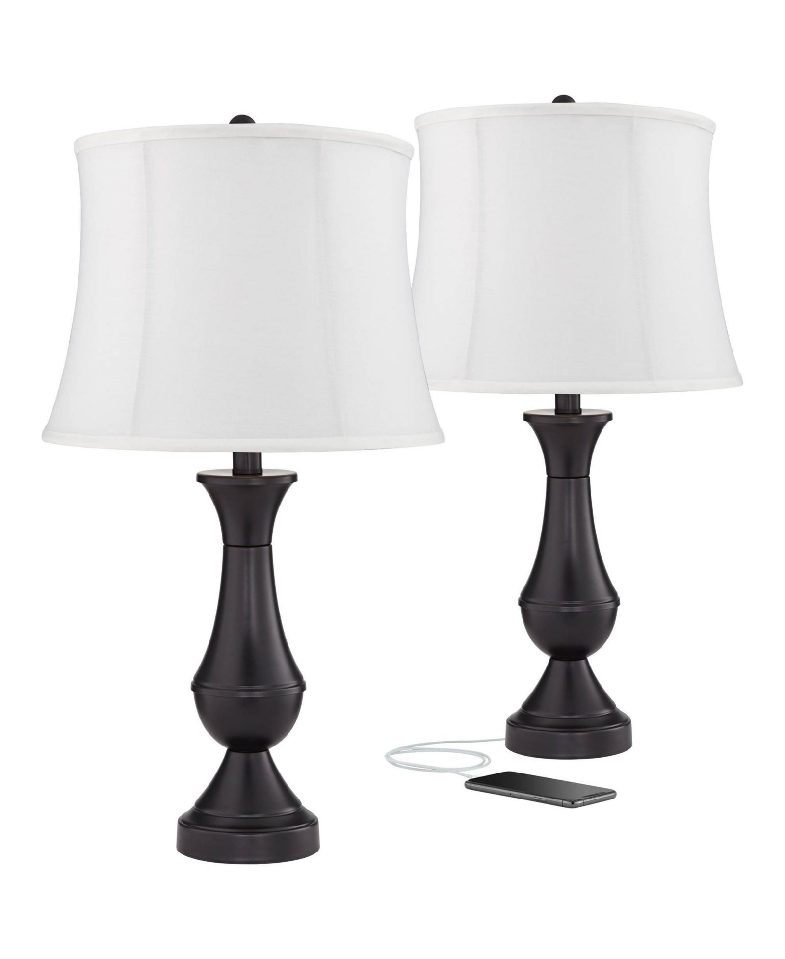Regency Hill Traditional Table Lamps 25" High Set of 2 with USB Port Metal LED Touch On Off Softback Drum Shade for Bedroom Living Room