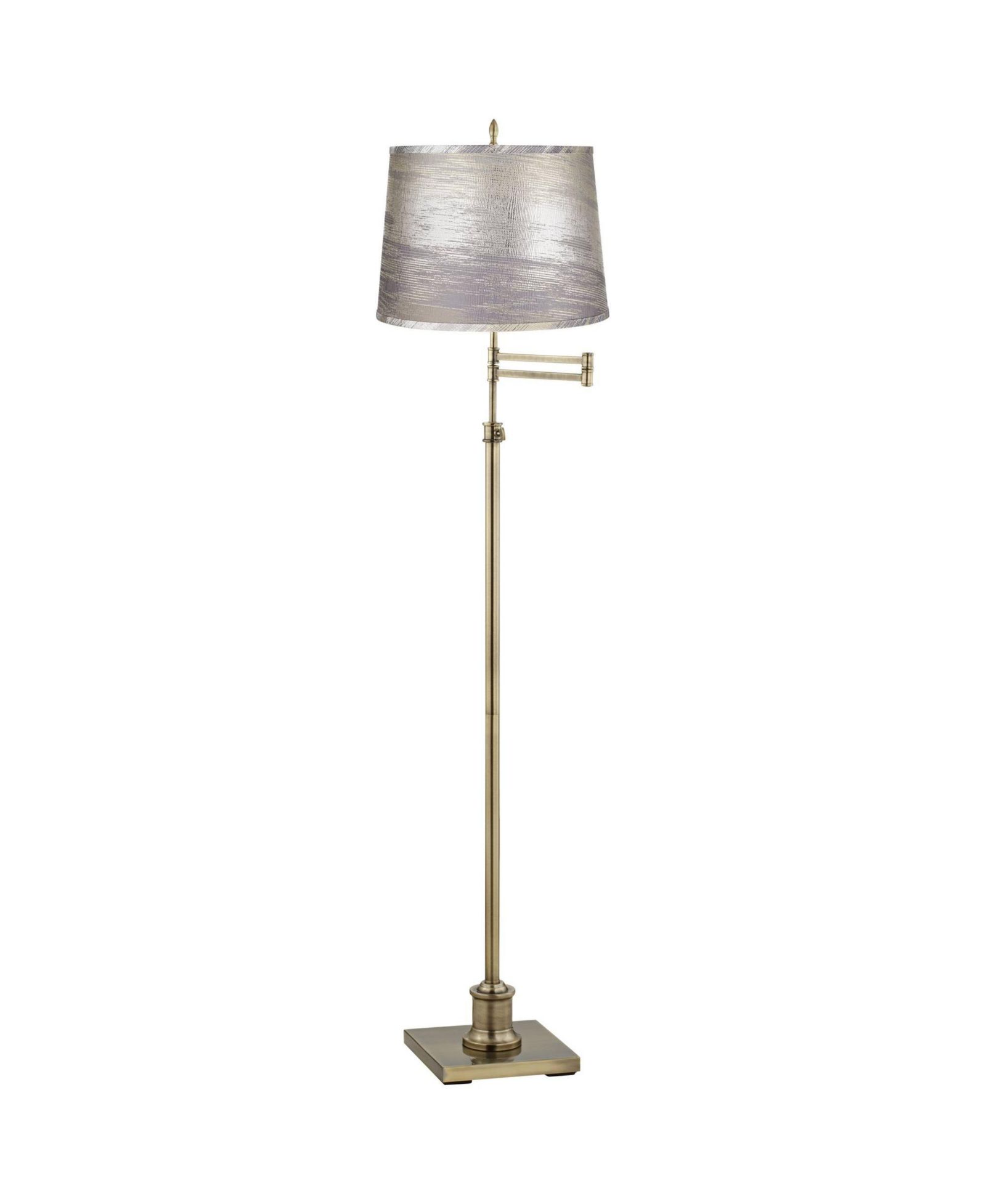 Regency Hill Westbury Antique Brass Swing Arm Floor Lamp with Silver Gold Shade