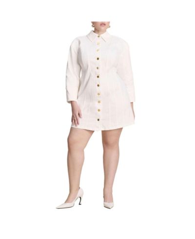 ELOQUII Women's Plus Size Corset Detail Denim Mini Dress