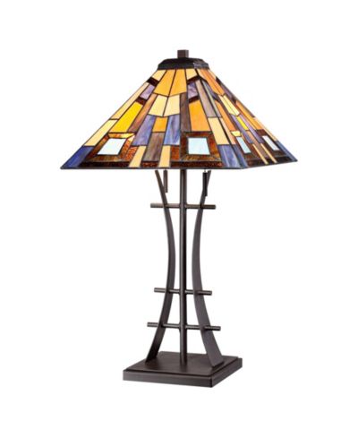 Настольная лампа Robert Louis Tiffany Mission Style, 27" Tall, из железа со стеклянным абажуром и диммером