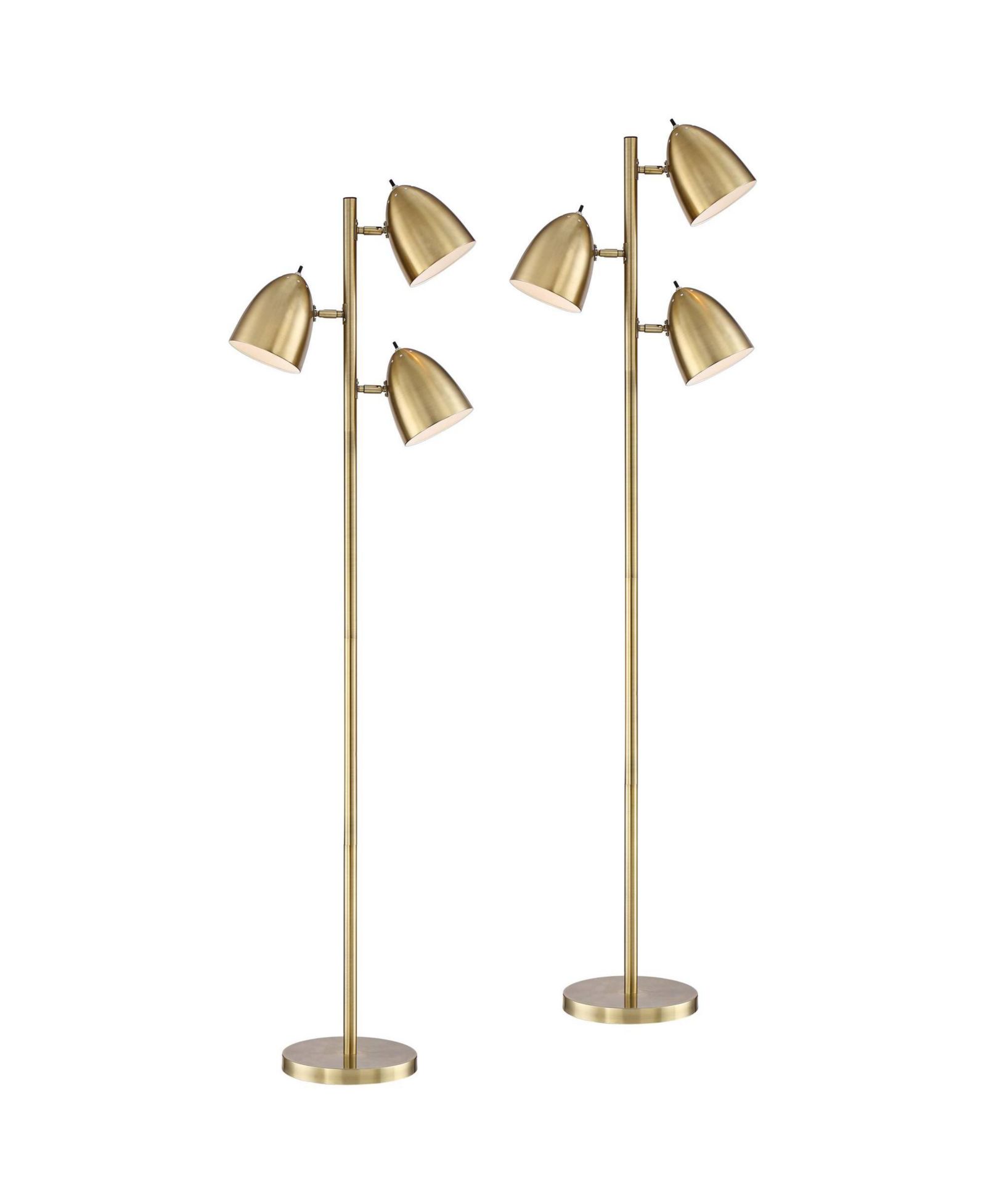 360 Lighting Aaron Mid Century Modern 64" Tall Standing Floor Lamps Set of 2 Lights Adjustable 3-Light Metal Aged Brass