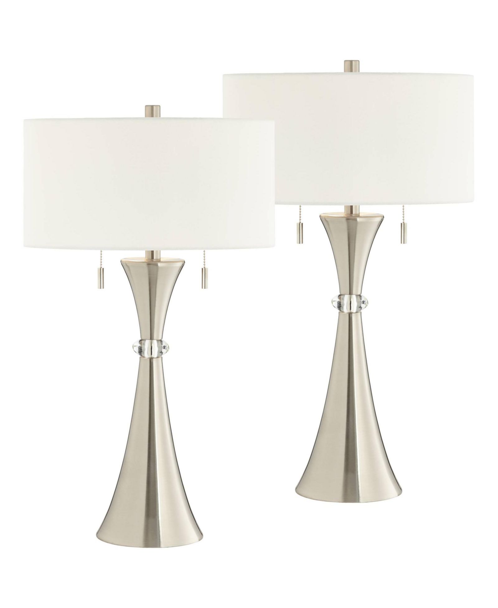 360 Lighting Rachel 28" Tall Concave Column Modern Table Lamps Set of 2 Pull Chain WiFi Smart Socket for Living Room