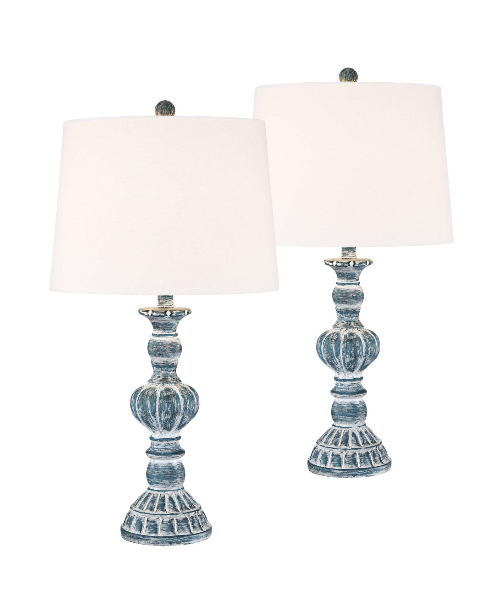 Regency Hill Tanya Coastal Vintage Table Lamps 26 1/2" High Set of 2  with Table Top Dimmers  Fabric Drum for Bedroom Living Room Kids