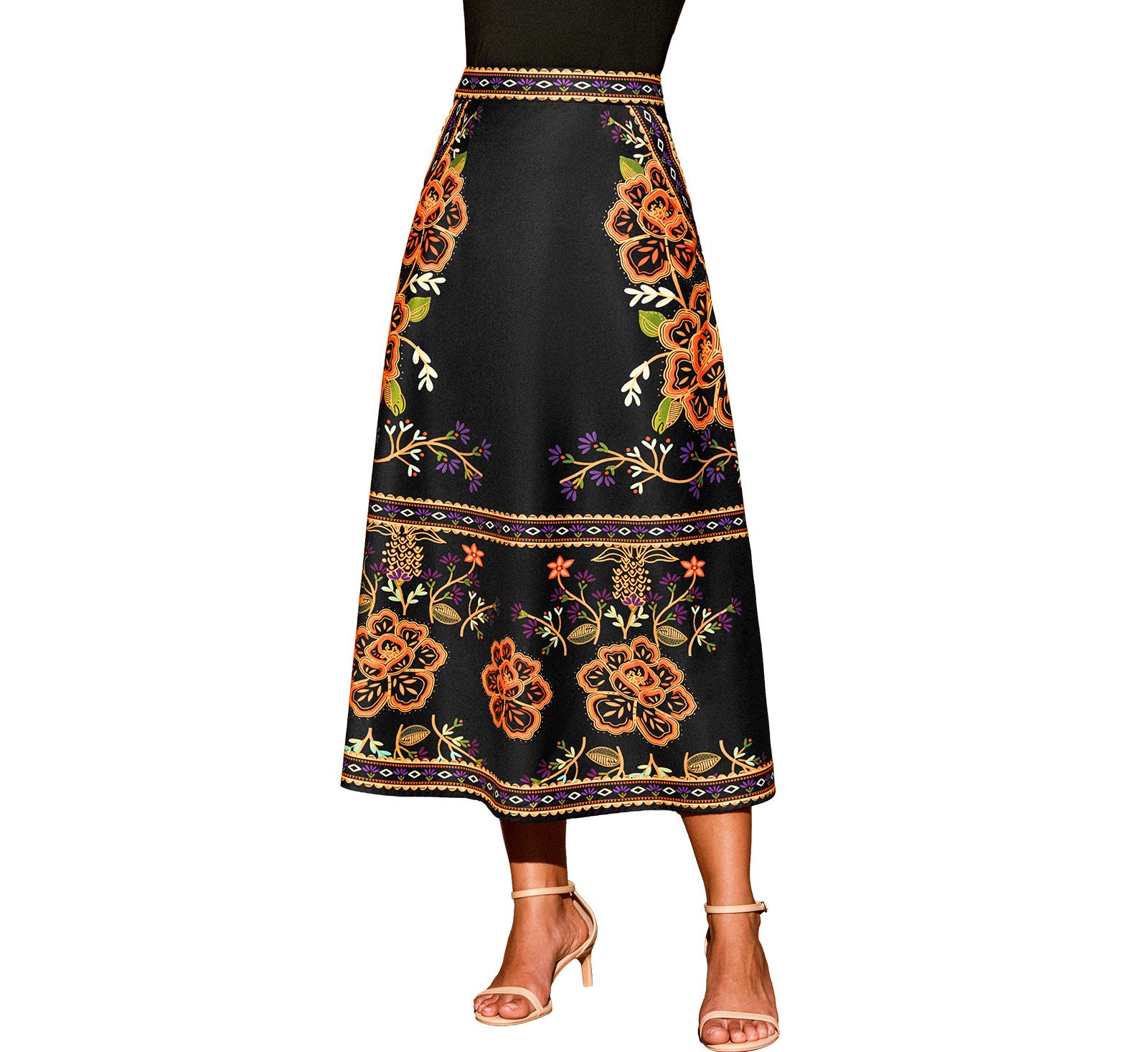Cupshe Women's Floral Border Print A-Line Midi Skirt