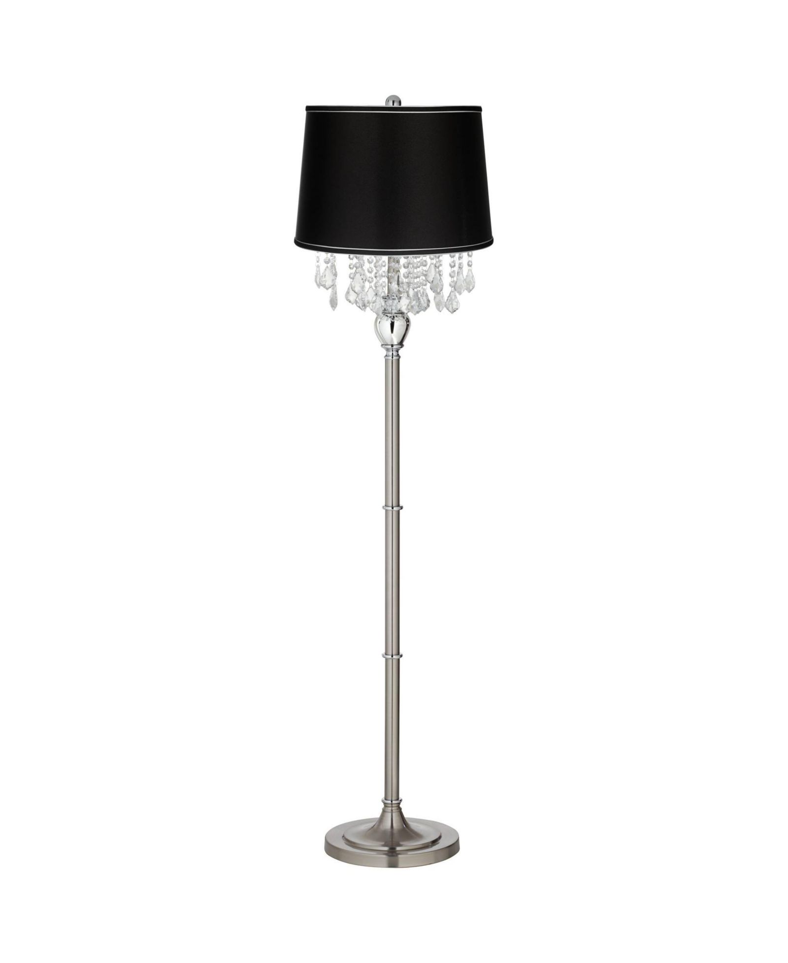 Торшер 360 Lighting Modern Floor Lamp 62.5" Tall Satin Steel Chrome Crystal Chandelier Satin Fabric Drum Shade