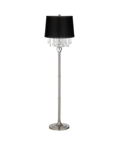 Торшер 360 Lighting Modern Floor Lamp 62.5" Tall Satin Steel Chrome Crystal Chandelier Satin Fabric Drum Shade