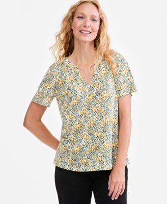 Женская цветочная блузка Style & Co Patterson Flora с коротким рукавом и V-образным вырезом
