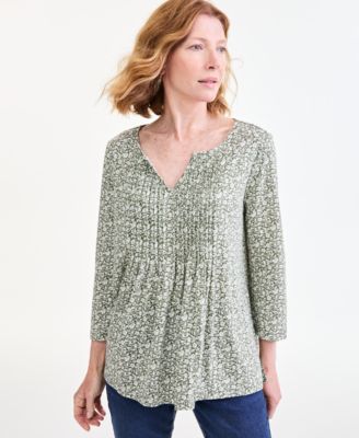 Style & Co Women's Pleated 3/4-Sleeve Knit Top, Macy's Exclusive