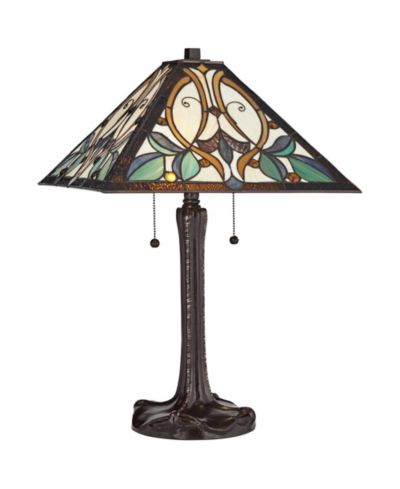 Robert Louis Tiffany Table Lamp 25" High Tiffany Style Stained Glass Art Shade for Living Room Family Bedroom Bedside Nightstand