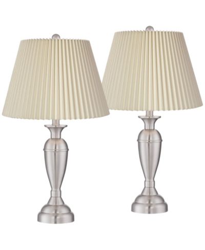 Набор из 2 настольных ламп Regency Hill Blair Traditional 25" High Brushed Nickel Linen для спальни, гостиной, прикроватной тумбочки, офиса