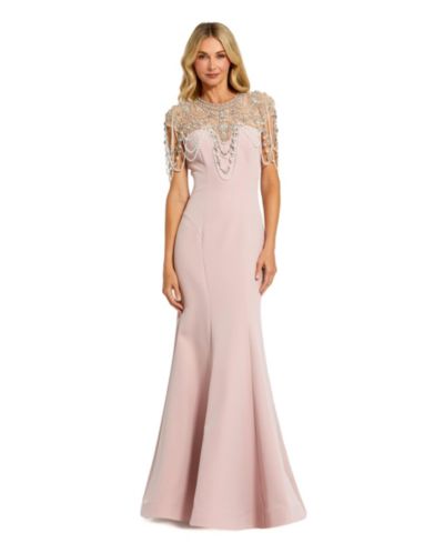 Женское вечернее платье Mac Duggal Pearl Beaded Draped Mermaid