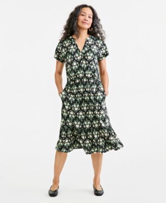 Style & Co Women's Printed V-Neck Short-Sleeve Knit Midi Dress, Macy's Exclusive