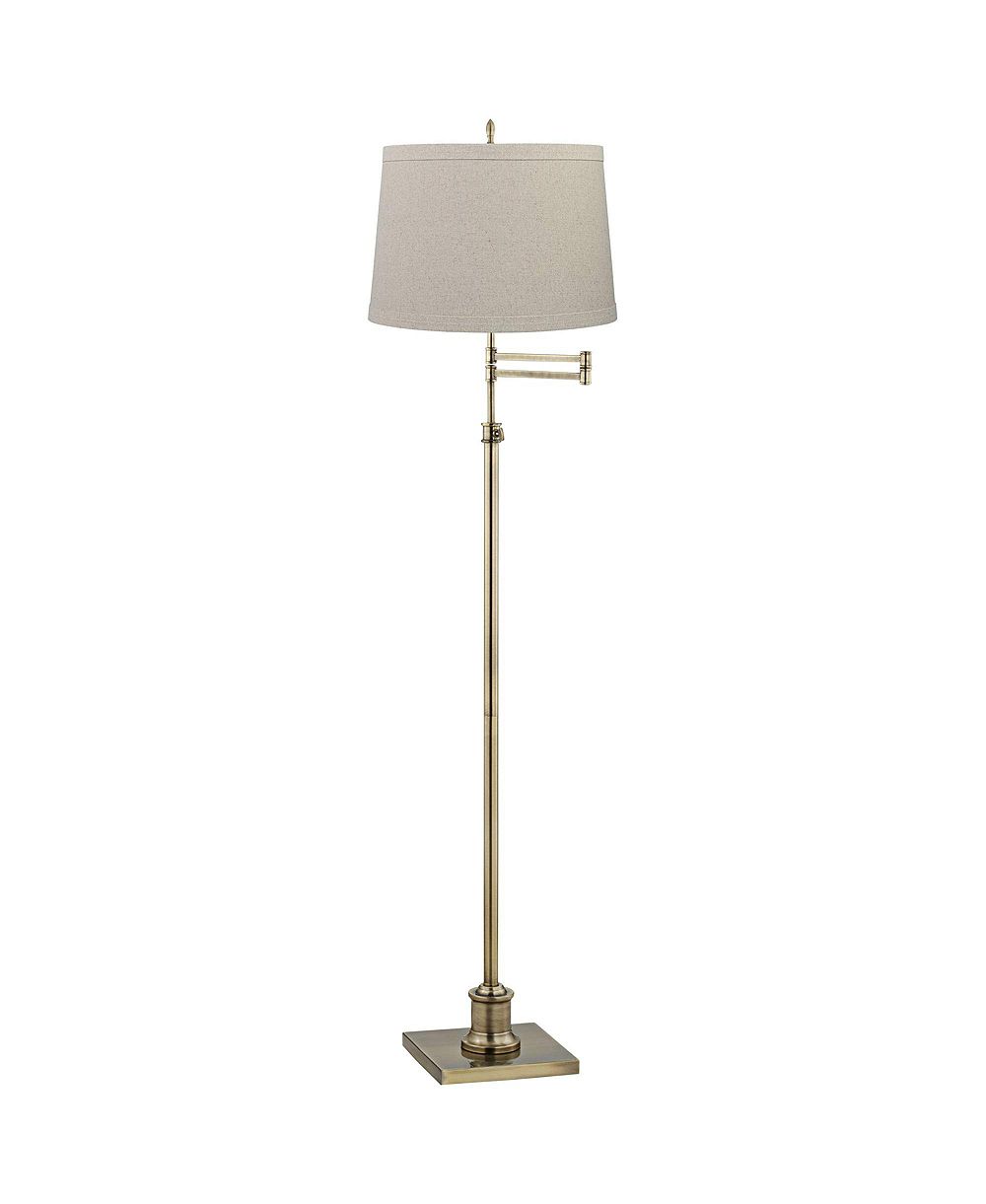 Regency Hill Modern Floor Lamp Adjustable Swing Arm 70" Tall Antique Brass Burlap Drum Shade for Living Room Reading Bedroom Office