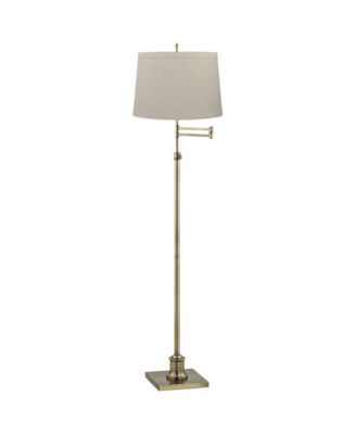 Regency Hill Modern Floor Lamp Adjustable Swing Arm 70" Tall Antique Brass Burlap Drum Shade for Living Room Reading Bedroom Office