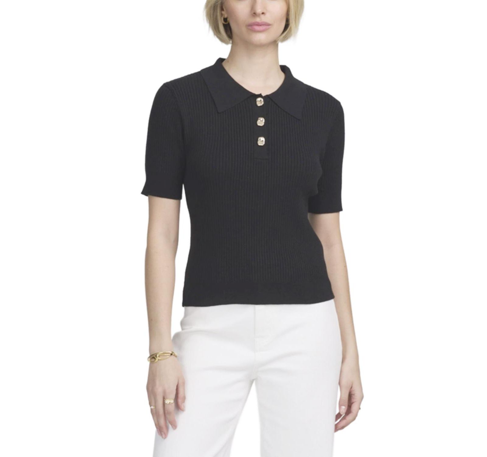 Женский джемпер ELLE Collection Fine Gauge Ribbed с коротким рукавом Henley