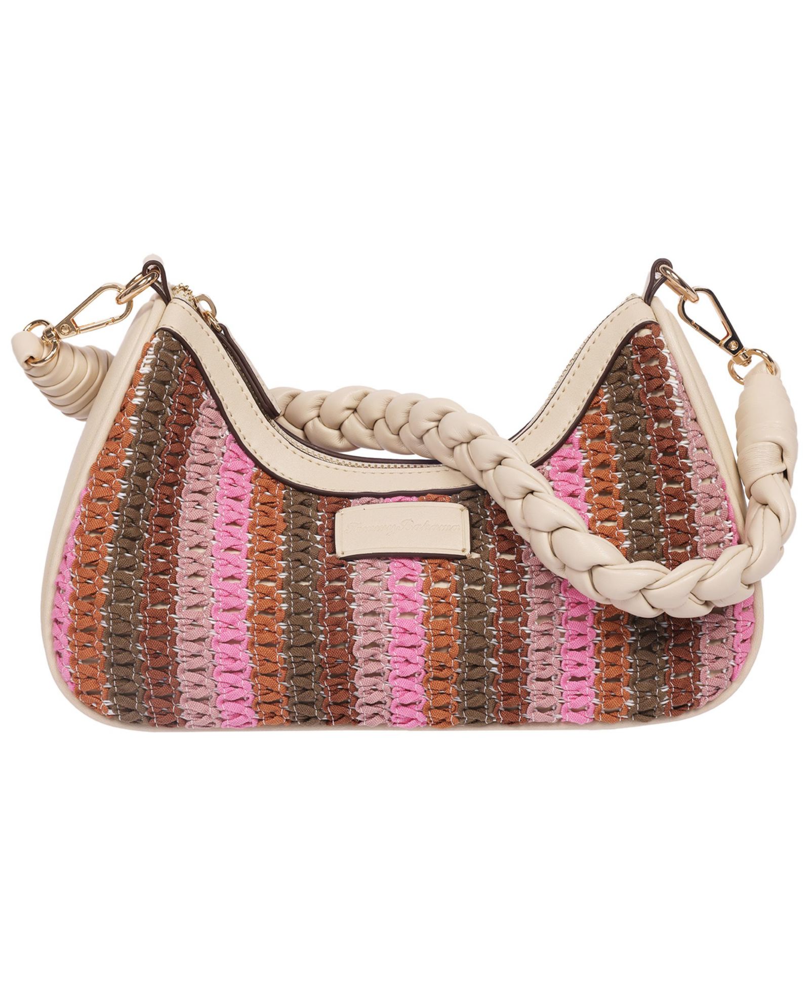 Сумка через плечо Tommy Bahama Woven Ribbon Zip Top Hobo с полосатым плетением и косичкой на ремешке