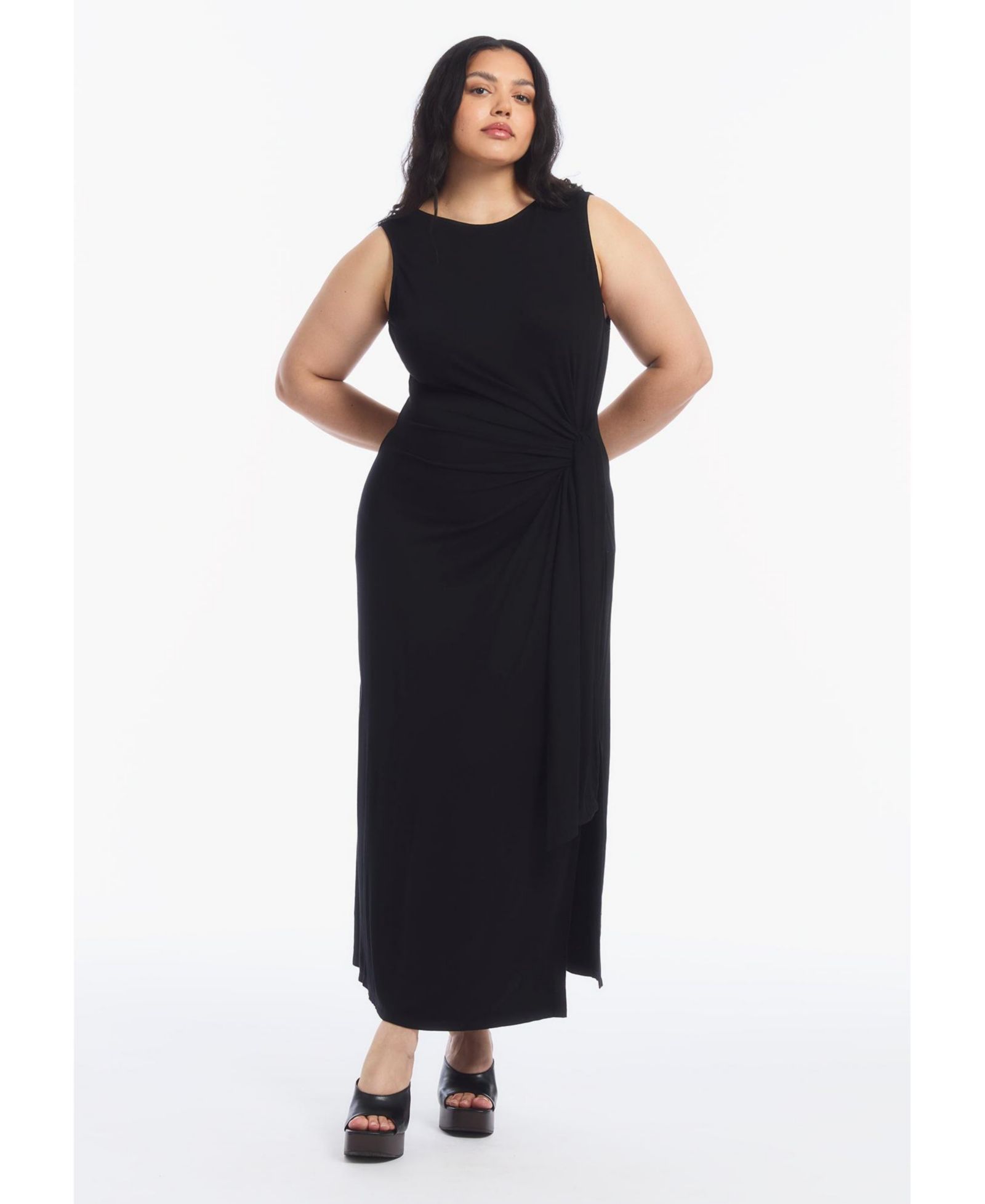 June & Vie Women's Plus Size Sleeveless Side-Tie Knit Midi Dress