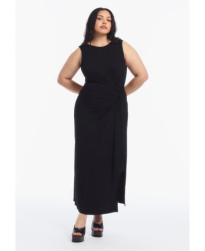 June & Vie Women's Plus Size Sleeveless Side-Tie Knit Midi Dress