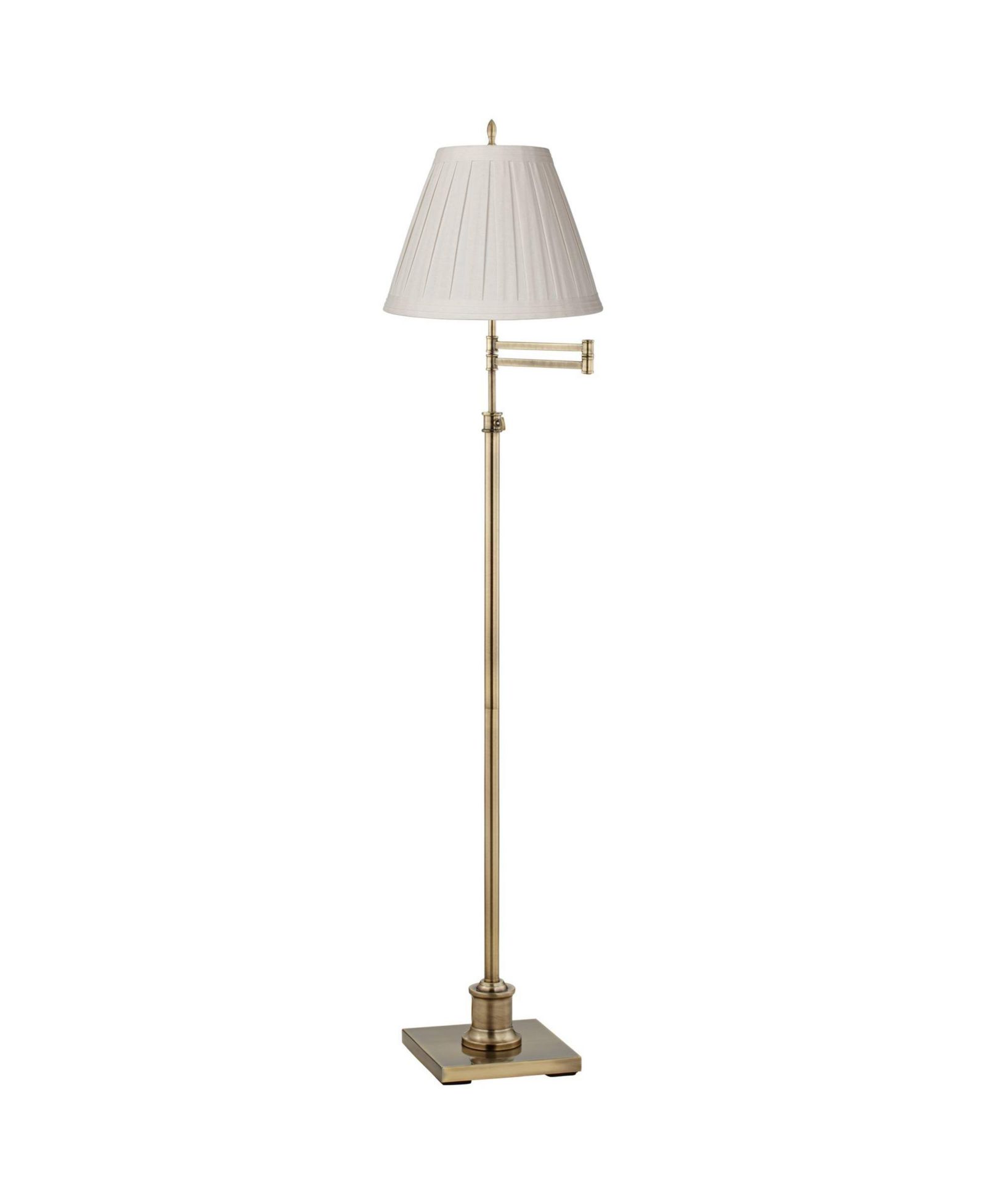 Regency Hill Swing Arm Floor Lamp 70" Tall Antique Brass Box Pleated Cream Linen Drum Shade for Living Room Reading Bedroom