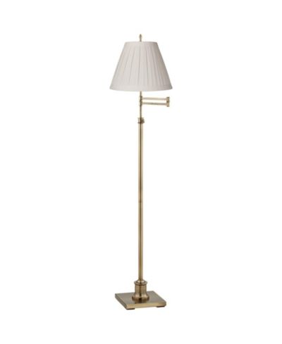 Regency Hill Swing Arm Floor Lamp 70" Tall Antique Brass Box Pleated Cream Linen Drum Shade for Living Room Reading Bedroom